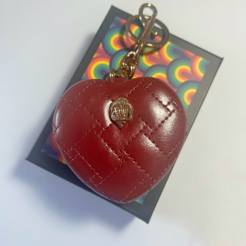NEW Kurt Geiger Kensington Quilted Heart Mirror Bag Charm Red Vegan Leather